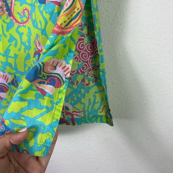 Gretchen Scott Designs Coral Fish Octopus Design V-neck Top Tunic Green Blue L - Picture 7 of 8